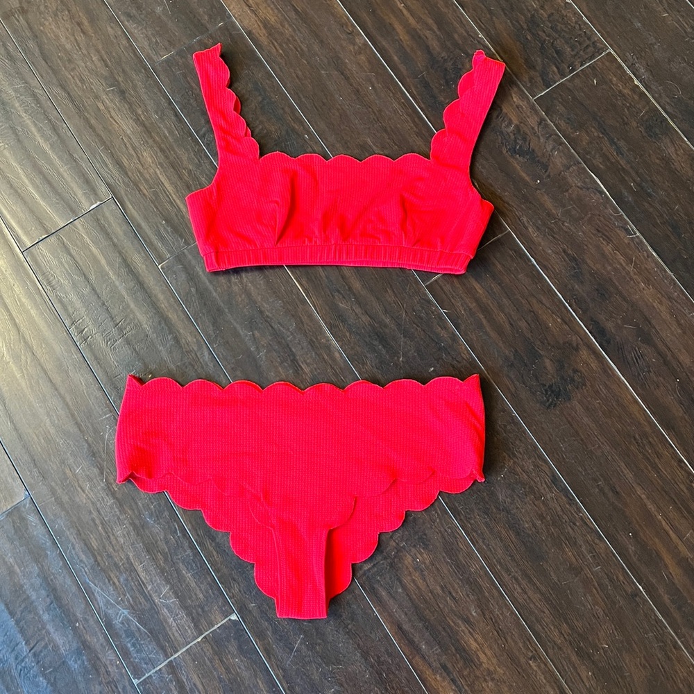 Marysia red scalloped two piece swimsuit
